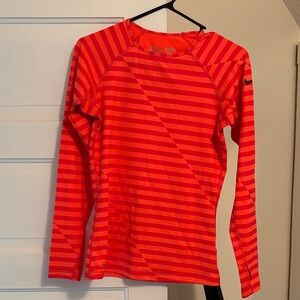 Nike Bright Red Striped Long Sleeve Top